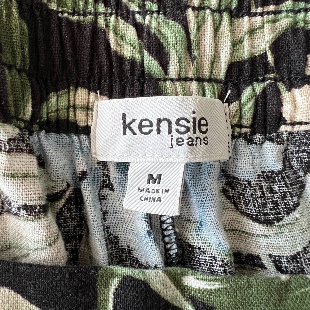 Kensie Floral Linen Blend Tie Front Crop Pants Women M Blue Blk Floral Tropical - Picture 7 of 10
